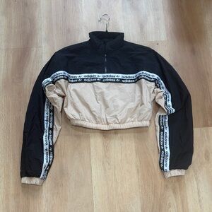 Adidas Women's Black and Cream cropped wind breaker xs